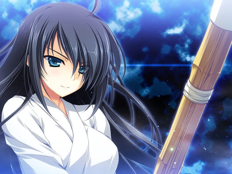 Anime Girl with Staff — Blue, Dramatic, Night, Blue Sky