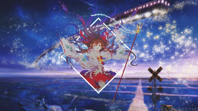 Anime Girl with Staff — Blue, Dramatic, Night, Digital Art, Train Tracks