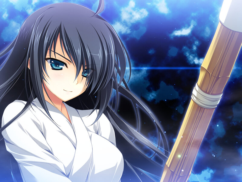 Anime Girl with Staff — Blue, Dramatic, Night