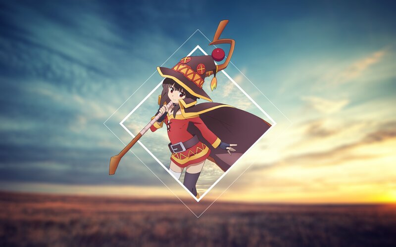 Anime Girl with Staff — Blue, Dramatic, Sunset, Cape
