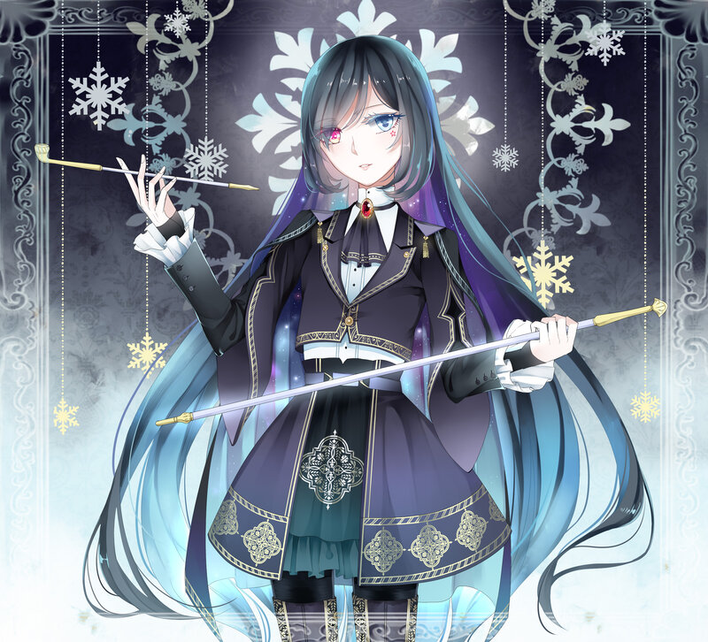 Anime Girl with Staff — Blue, Dramatic, Winter
