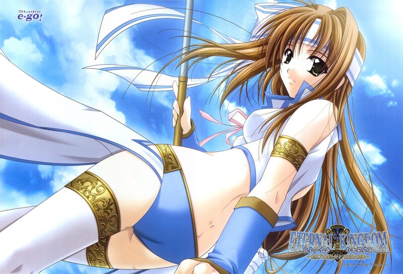 Anime Girl with Staff — Blue, Dynamic, Afternoon, Sky, Cape