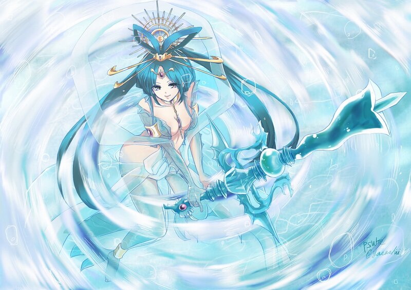 Anime Girl with Staff — Blue, Dynamic