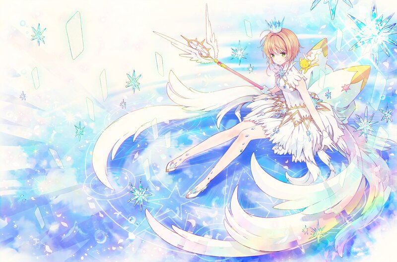 Anime Girl with Staff — Blue, Magical, Digital Art, Wings