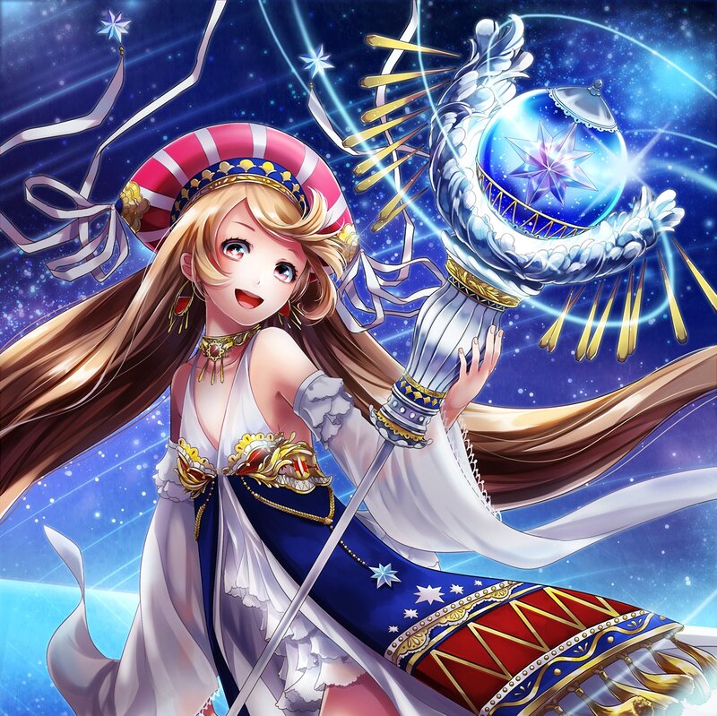 Anime Girl with Staff — Blue, Magical, Night, Digital Art