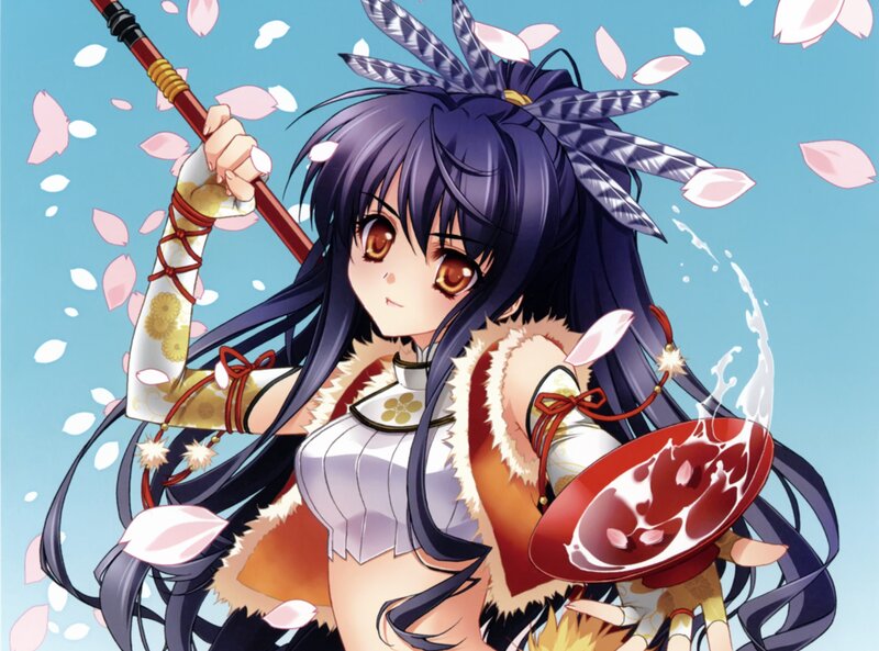 Anime Girl with Staff — Blue, Playful