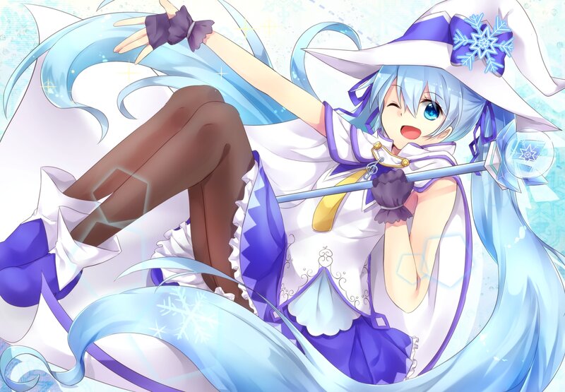 Anime Girl with Staff — Blue, Playful, Winter, Digital Art
