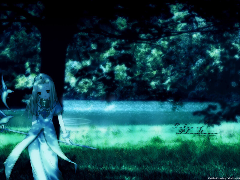 Anime Girl with Staff — Blue, Serene, Night, Digital Art