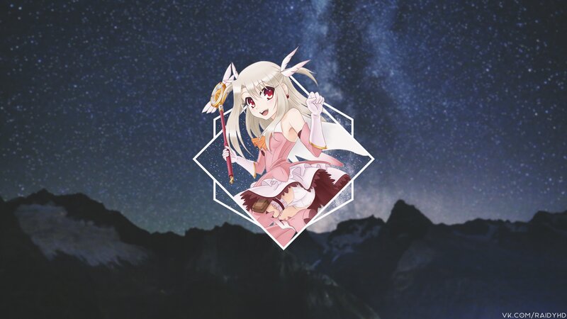 Anime Girl with Staff — Blue, Serene, Night, Mountains, Stars