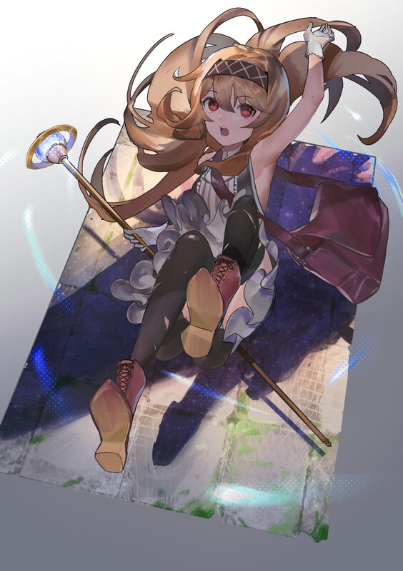 Anime Girl with Staff — Brown, Dynamic