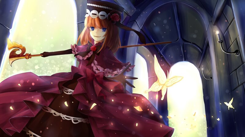 anime girl with staff in castle