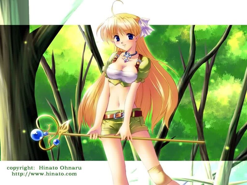 Anime girl with staff in forest