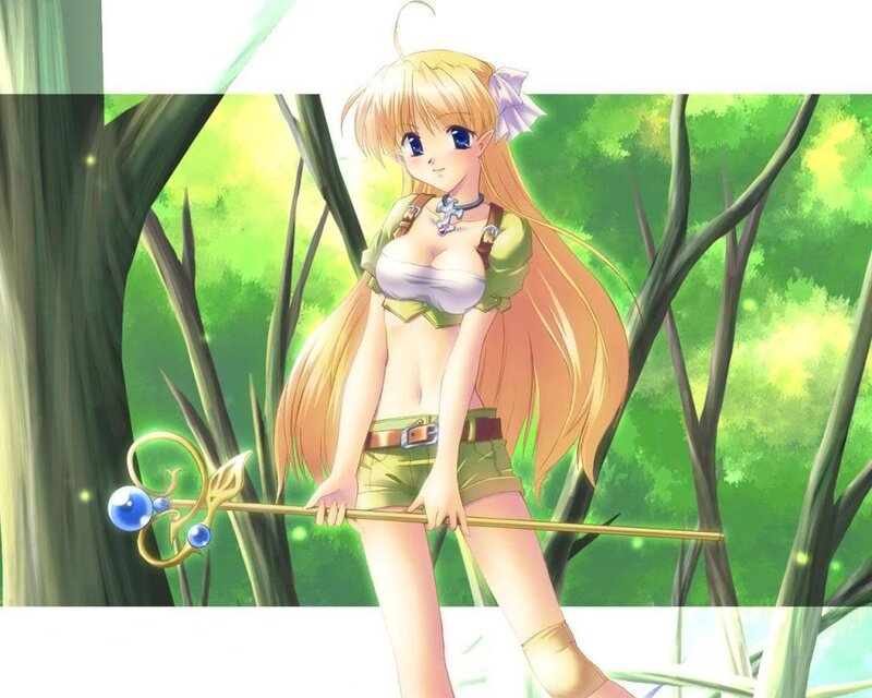 Anime girl with staff in forest