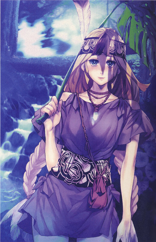 anime girl with staff in forest