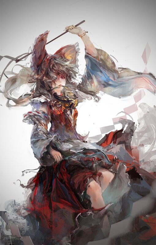 anime girl with staff in motion