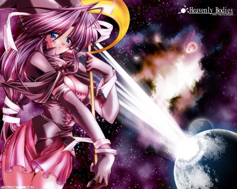 Anime girl with staff in space