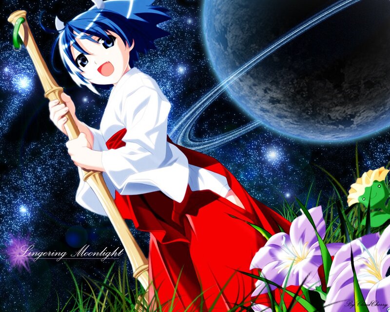 Anime girl with staff in space