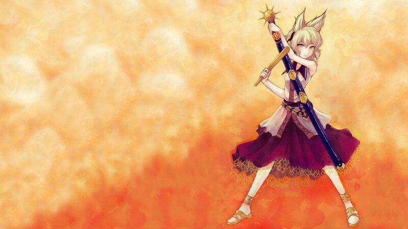 Anime Girl with Staff — Orange, Dramatic, Fox Ears