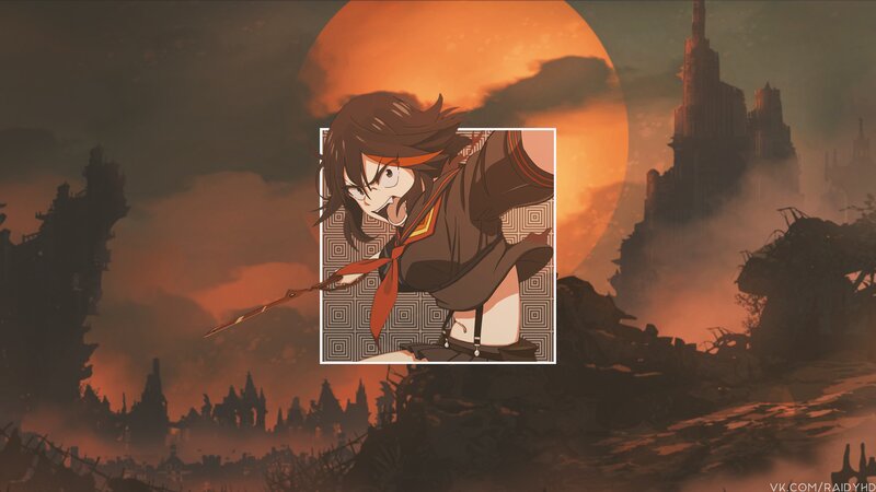 Anime Girl with Staff — Orange, Dramatic, Sunset, Ruins