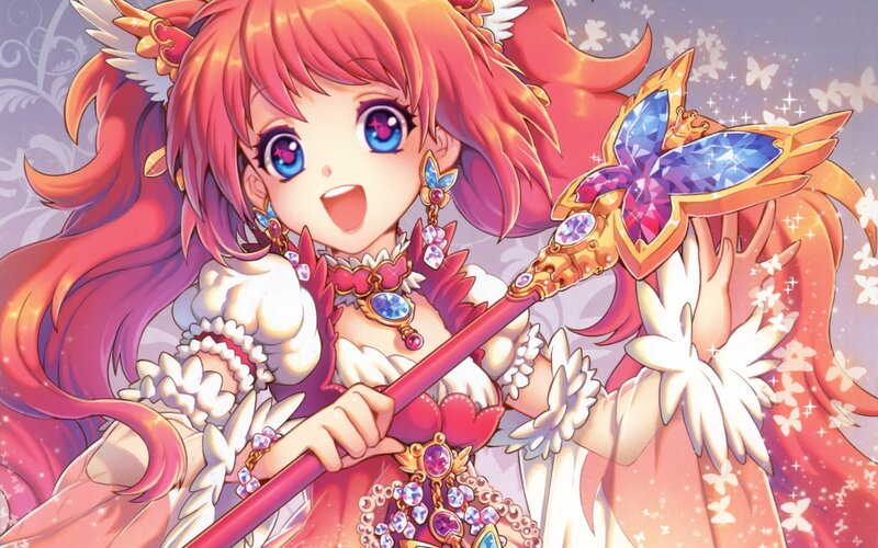 Anime Girl with Staff — Pink, Joyful