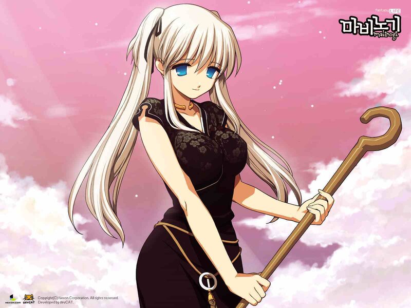 Anime Girl with Staff — Pink, Serene