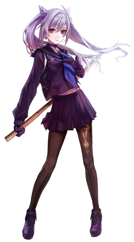 Anime Girl with Staff — Purple, Confident, Digital Art