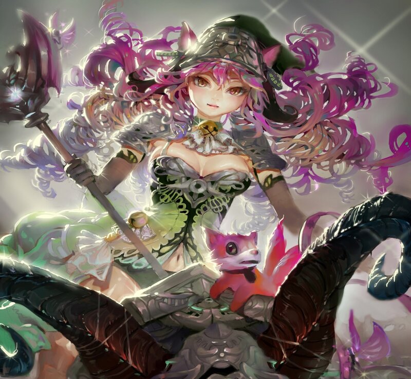 Anime Girl with Staff — Purple, Dramatic, Digital Art, Fox