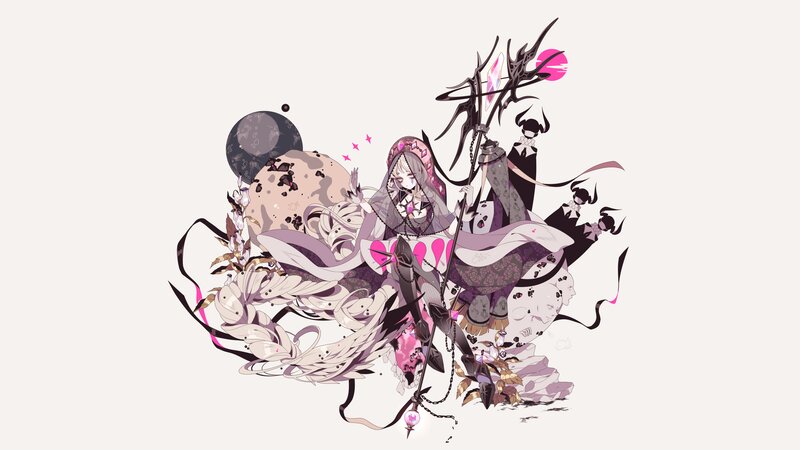 Anime Girl with Staff — Purple, Dramatic, Digital Art, Moon