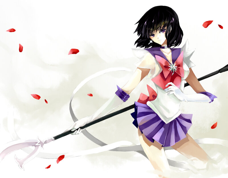 Anime Girl with Staff — Purple, Dramatic, Digital Art, Rose Petals