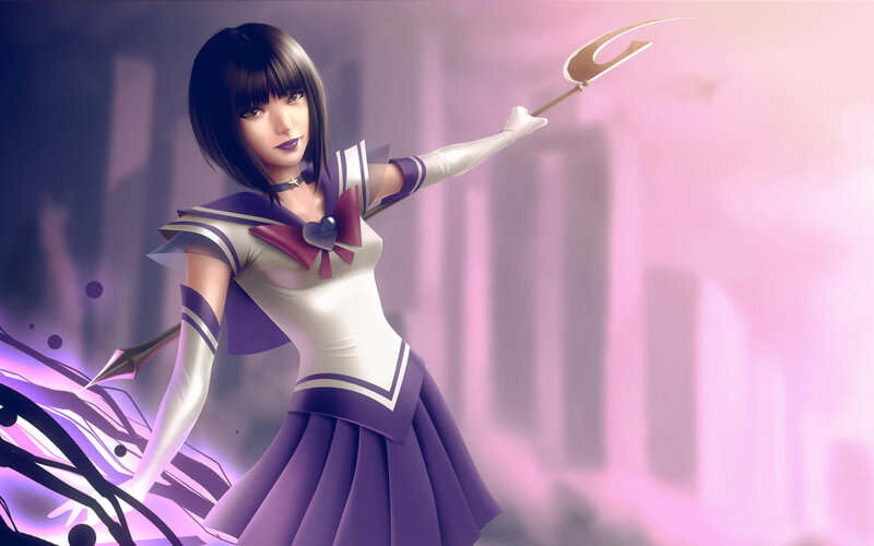 Anime Girl with Staff — Purple, Dramatic, Digital Art, Sailor Uniform