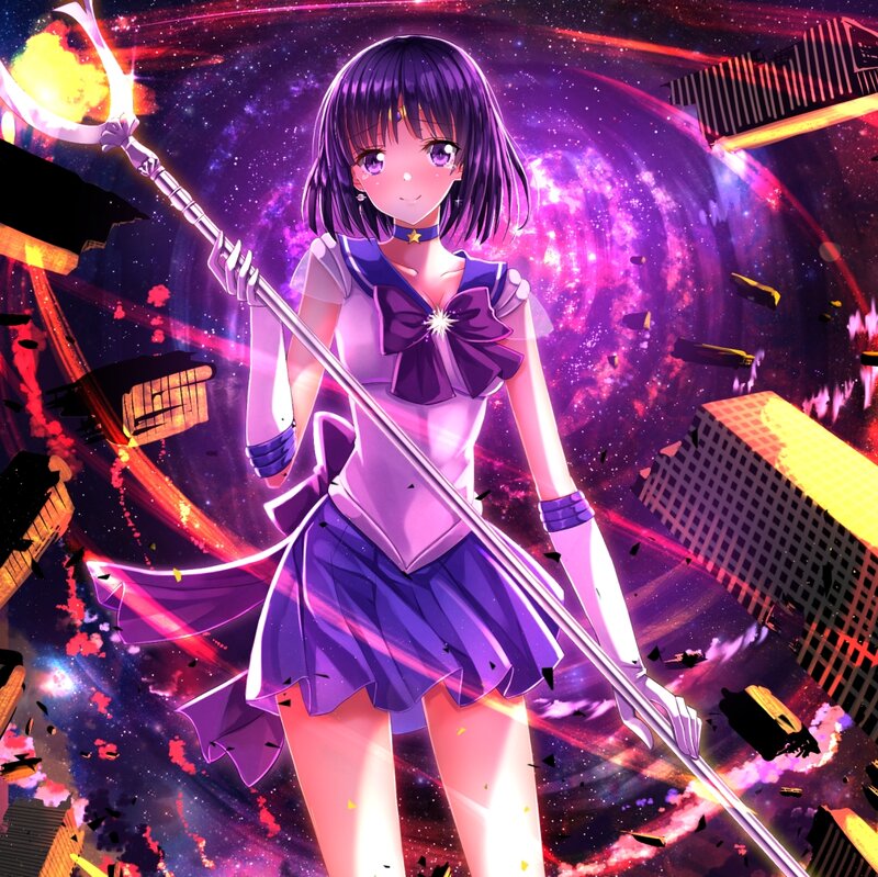 Anime Girl with Staff — Purple, Dramatic, Galaxy
