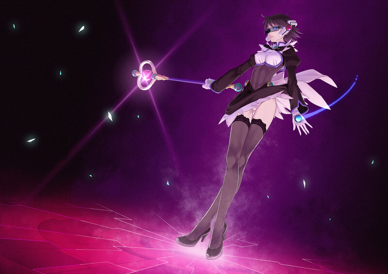 Anime Girl with Staff — Purple, Dramatic, Night, Digital Art, Glasses