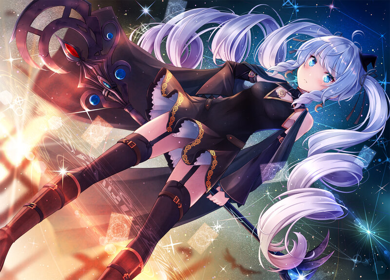 Anime Girl with Staff — Purple, Dramatic, Night, Digital Art, Long Hair