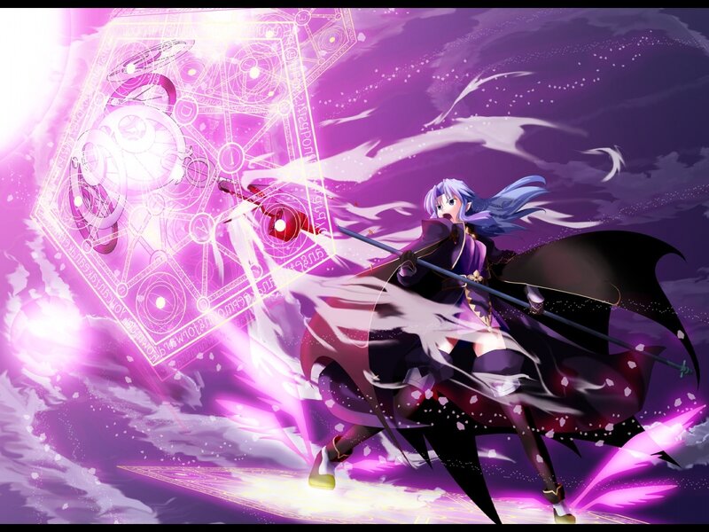 Anime Girl with Staff — Purple, Dramatic, Night, Digital Art, Magic Circle, Cloak
