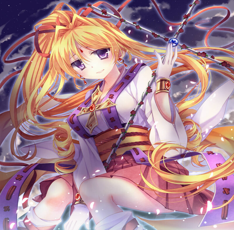 Anime Girl with Staff — Purple, Dramatic, Night, Ribbons