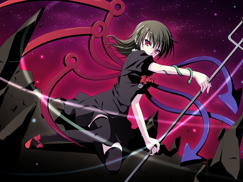 Anime Girl with Staff — Purple, Dramatic, Night, Space