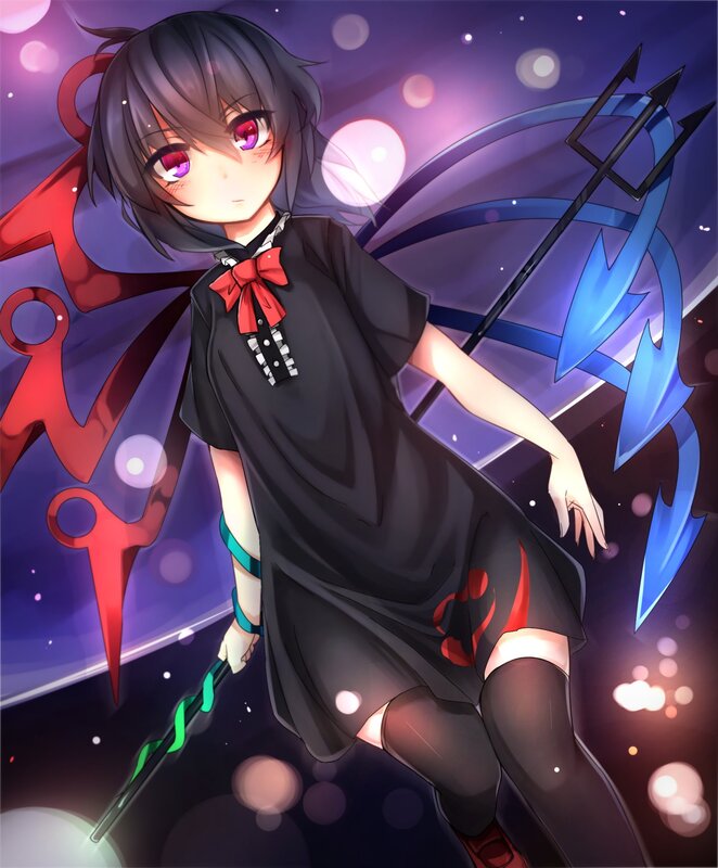 Anime Girl with Staff — Purple, Dramatic, Night, Wings