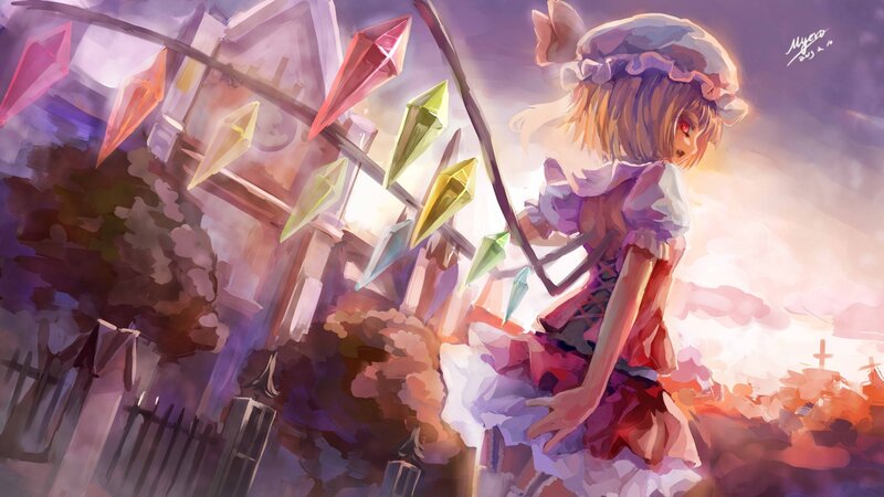 Anime Girl with Staff — Purple, Dramatic, Sunset, Digital Art