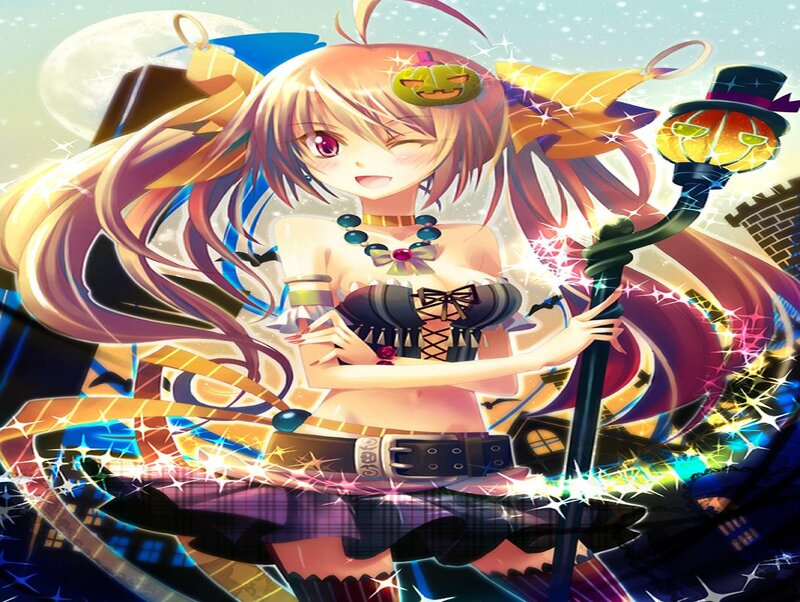 Anime Girl with Staff — Purple, Festive