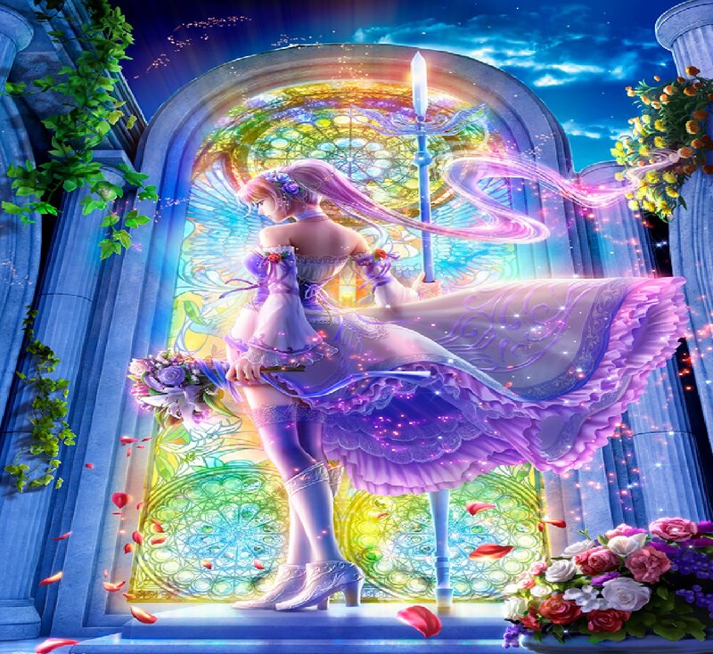 Anime Girl with Staff — Purple, Magical