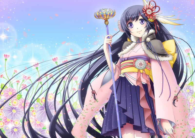 Anime Girl with Staff — Purple, Serene, Spring