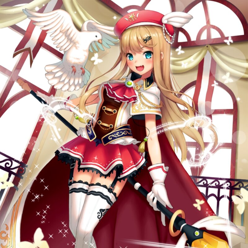 Anime Girl with Staff — Red, Cheerful
