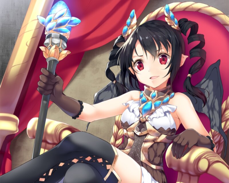 Anime Girl with Staff — Red, Dramatic, Digital Art, Crown