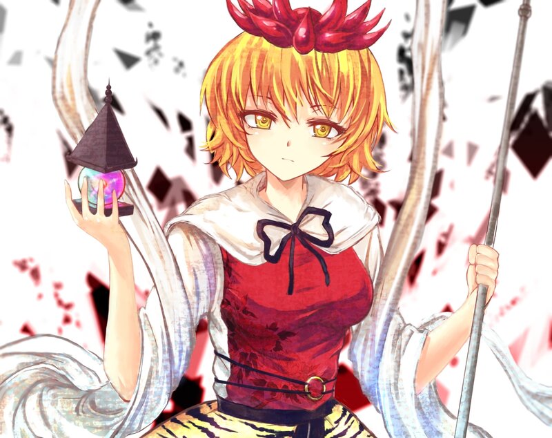 Anime Girl with Staff — Red, Dramatic, Lamp