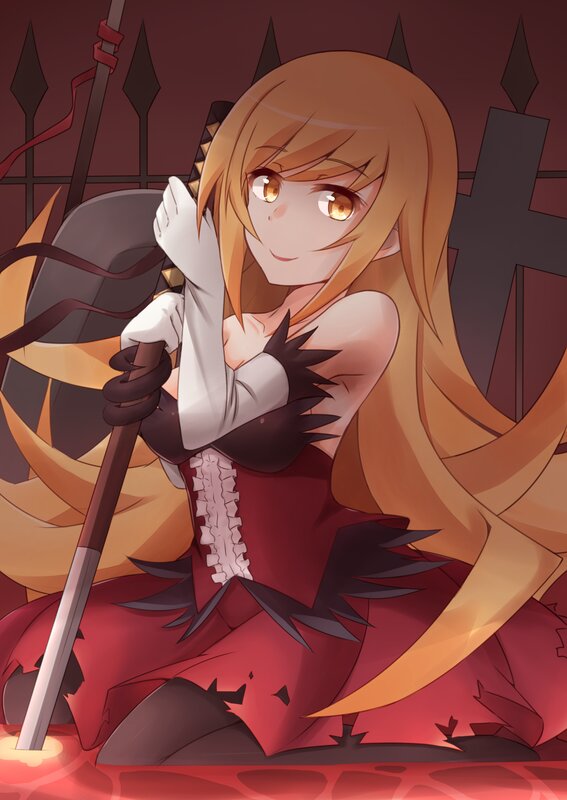 Anime Girl with Staff — Red, Dramatic, Night, Digital Art, Shield