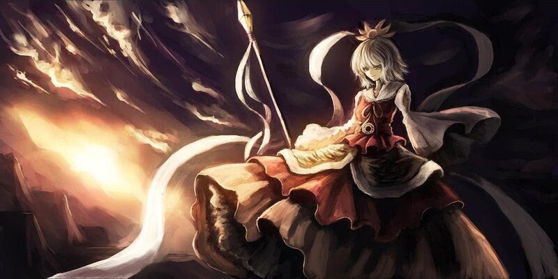 Anime Girl with Staff — Red, Dramatic, Night
