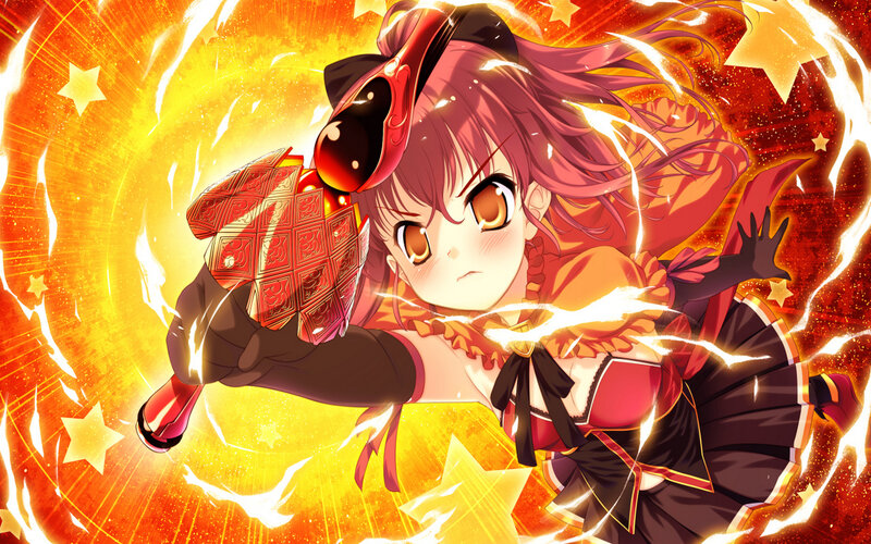 Anime Girl with Staff — Red, Dramatic, Stars