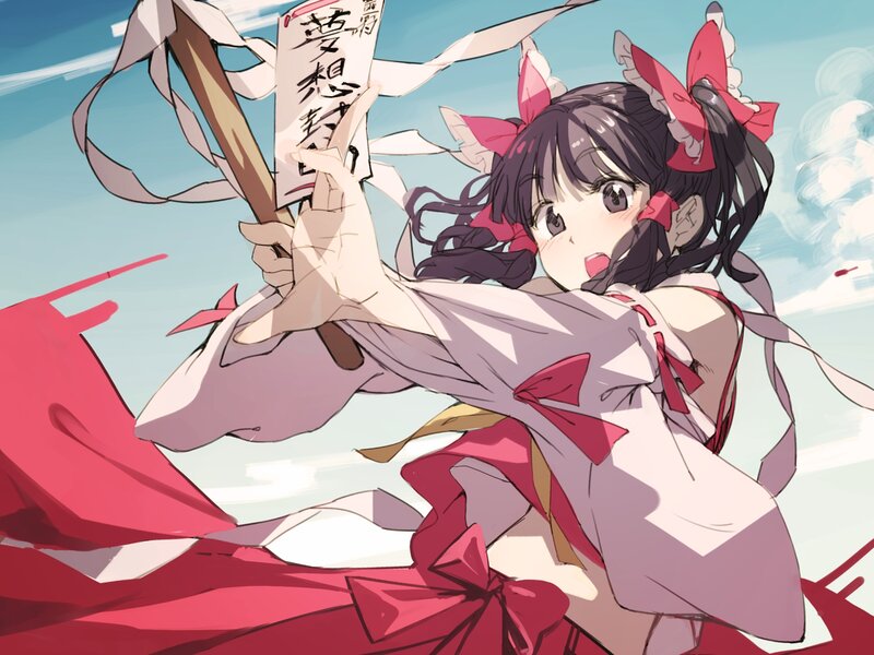 Anime Girl with Staff — Red, Dynamic, Afternoon