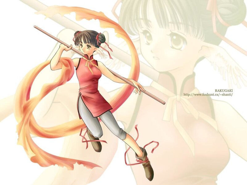 Anime Girl with Staff — Red, Dynamic, Digital Art