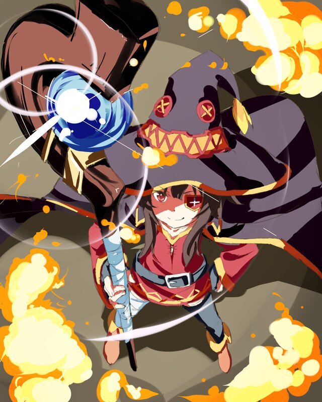 Anime Girl with Staff — Red, Dynamic, Hat